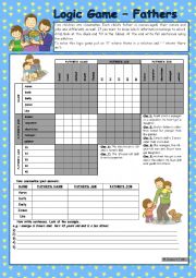 Logic game (45th) - Fathers *** for elementary ss *** with key *** fully editable *** B&W