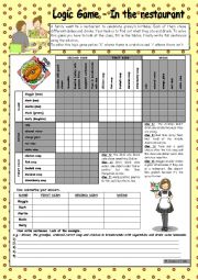 Logic game (46th) - In the restaurant *** with key *** fully editable *** B&W