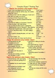 English Worksheet: Complex Object - Training Test