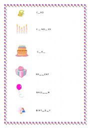 English Worksheet: Birthday wordsearch