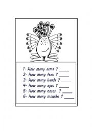 English Worksheet: body and numbers