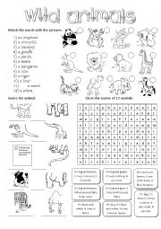 English Worksheet: Wild animals-activities for young learners