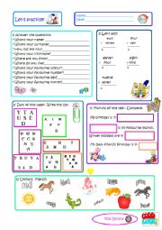 Revision Worksheet for elementary students (first classes)