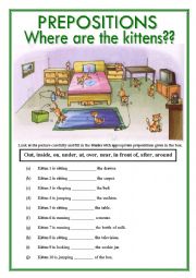 English Worksheet: Where are the kittens? PREPOSITIONS-Editable with Key