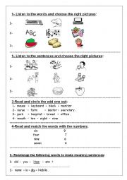 English worksheet: Exercise for primary pupils