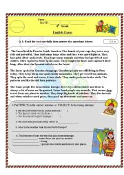 English Worksheet: exam for 4th grade 