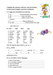 English Worksheet: Present Tense and Revision  Vocabulary