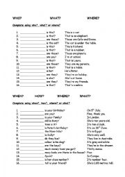 English Worksheet: WH- WORDS