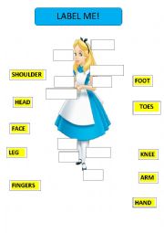 English Worksheet: Label me - Alice in wonderland, version for girls