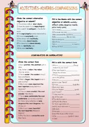 English Worksheet: ADJECTIVES-ADVERBS-COMPARISONS with key