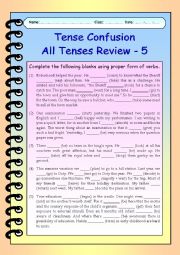 English Worksheet: Tense Confusion All Tenses (mixed) Review - 5