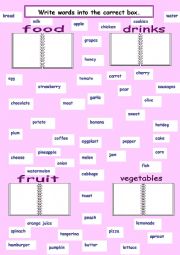English Worksheet: food-drinks-fruit-vegetables