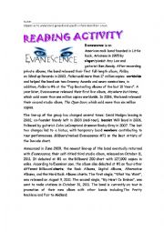 English Worksheet: Reading comprehension activity Evanescence 