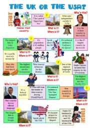 English Worksheet: The UK or the USA-board game 2