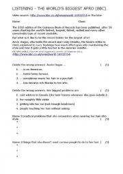English Worksheet: Listening - BBC - Worlds biggest afro