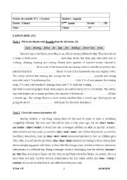 English Worksheet: 9 form test 1 B