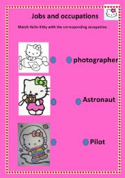 English Worksheet: jobs and occupations - hello kitty