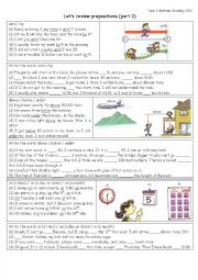 English Worksheet: PREPOSITIONS review: until, by / above, below, under / at, on, in [time] / along, across, over / into, in, out of