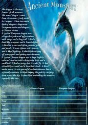 English Worksheet: READING: `Ancient Monsters