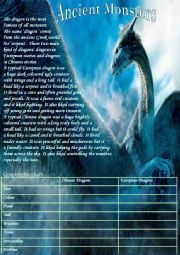 English Worksheet: READING: `Ancient Monsters