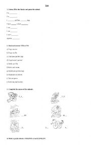 English worksheet: test about animals,have got and can