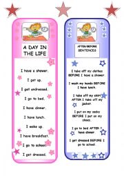 English Worksheet: BOOKMARKS - daily routine + prepositions