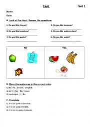 English worksheet: test on primarey school