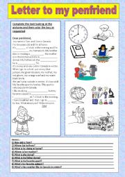 English Worksheet: letter to my penfriend