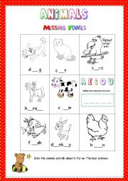 English Worksheet: Early Spelling Skills - 16 Animals