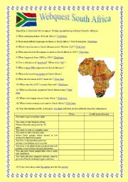 English Worksheet: Webquest South Africa