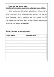 English worksheet: proper noun and common noun