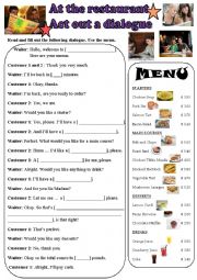 English Worksheet: Ordering a Meal - Act out a dialogue!