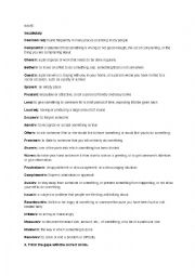 English Worksheet: Vocabulary / mixed tense