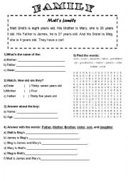 English Worksheet: _ Matts Family _