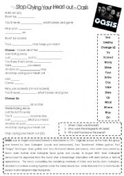 English Worksheet: Song: Stop Crying Your Heart out - Oasis