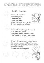 English Worksheet: Im a little leprechaun
