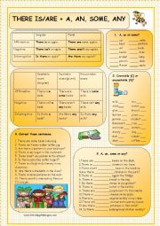 English Worksheet: THERE IS/ARE + A, AN, SOME, ANY (+KEY)