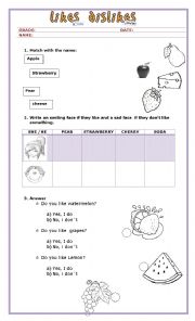 English Worksheet: LIKES AND DISLIKES