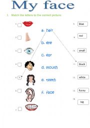 English Worksheet: Body Parts (My face) / to be