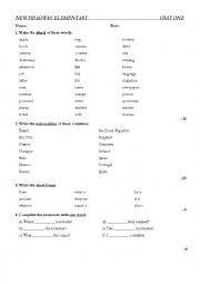 English Worksheet: New Headway Elementary Third Ed. Unit One Test
