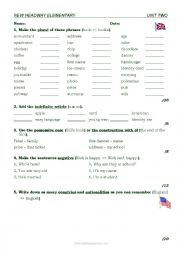 English Worksheet: New Headway Elementary Third Ed. Unit TwoTest