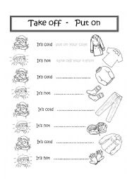 English Worksheet: CLOTHES Take off  -  Put on