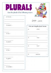 English Worksheet: Plural of nouns