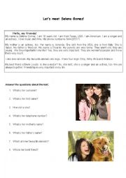 English Worksheet: Lets meet Selena Gomez