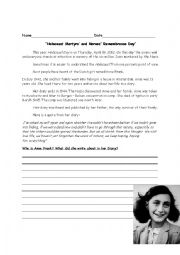 English Worksheet: Anne frank Holocaust Day