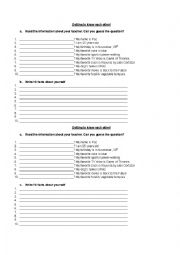 English Worksheet: Getting to Know Students