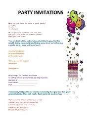 English Worksheet: Party Invitations