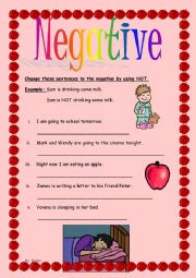 English worksheet: Negative using not