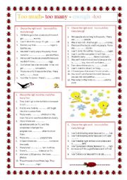 English Worksheet: TOO MUCH / TOO MANY/ ENOUGH