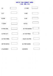 English worksheet: grammar exercise about personal pronouns and verb to be